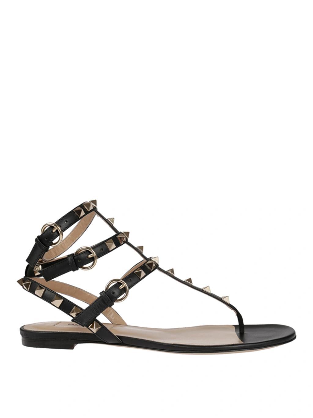 VALENTINO GARAVANI Calfskin Thong Sandals In Black Product Image