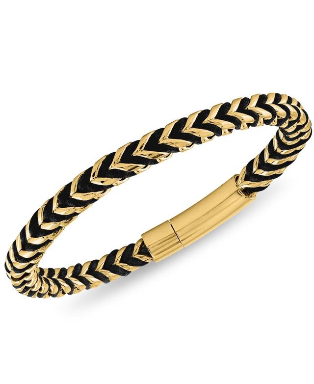 Esquire Mens Jewelry Nylon Cord Statement Bracelet in Gold Ion-Plated Stainless Steel or Stainless Steel, Created for Macys Product Image