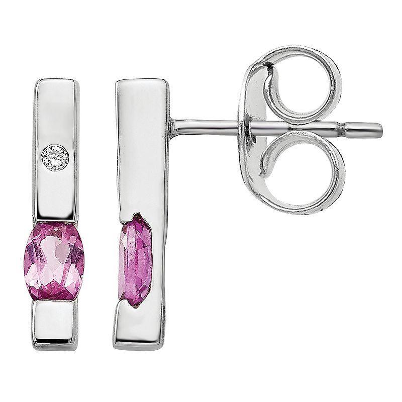 White Ice Sterling Silver Diamond Accent & Pink Tourmaline Earrings, Womens Product Image