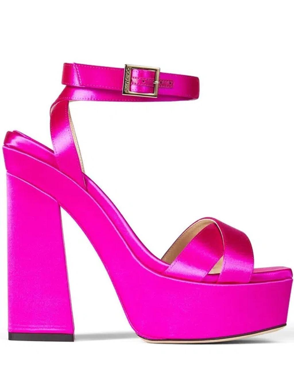 Gaia Silk Ankle-strap Platform Sandals In Fuchsia Product Image