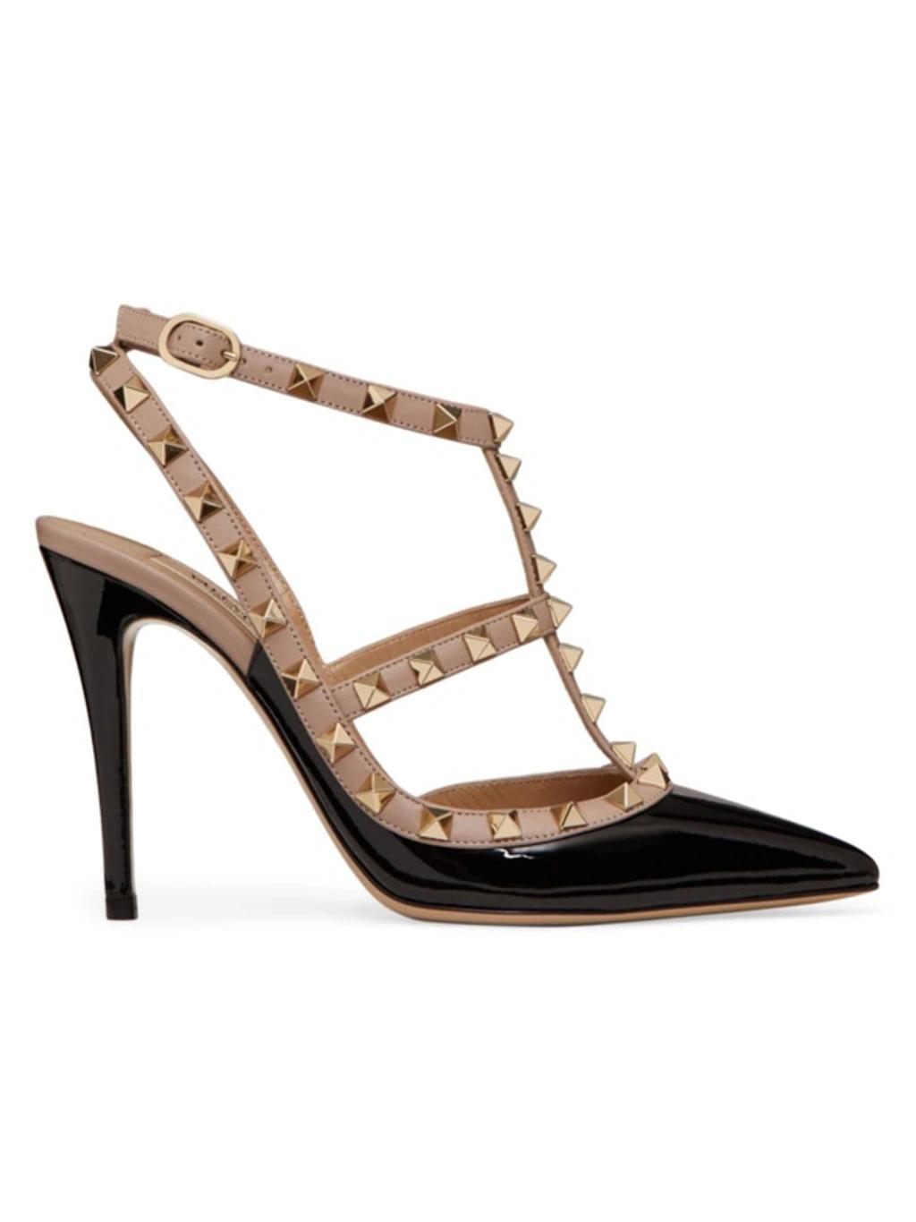 Valentino Rockstud Caged 100 Leather Pump In Black Poudre Product Image