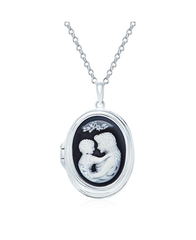 Bling Jewelry Victorian Style White Carved Mother and Child Loving Cameo Photo Locket Pendant Son Daughter Necklace Sterling Silver Women Hold P Product Image