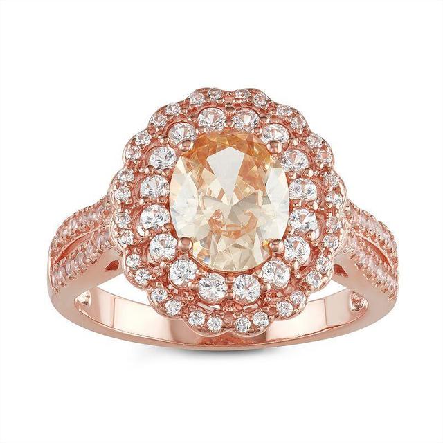 14k Rose Gold Over Silver Champagne Cubic Zirconia & Lab-Created White Sapphire Ring, Womens Orange Product Image