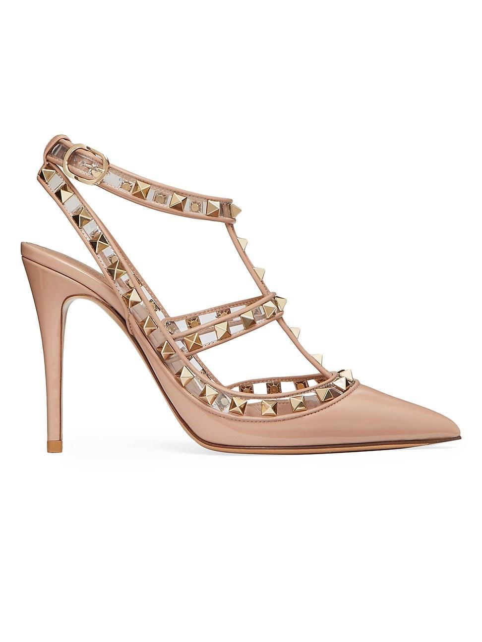 Womens Rockstud Pumps In Patent Leather And Polymeric Material With Straps 100 MM Product Image