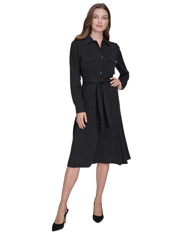 Halston Womens Button-Front Flared Trench Dress Product Image