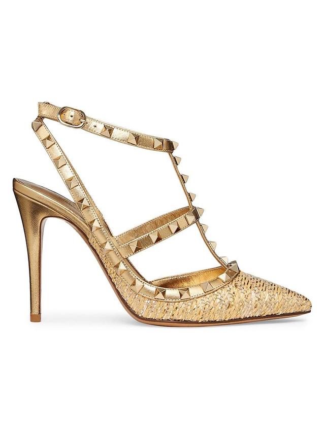 Womens Rockstud Raffia Pumps with Straps 100MM Product Image