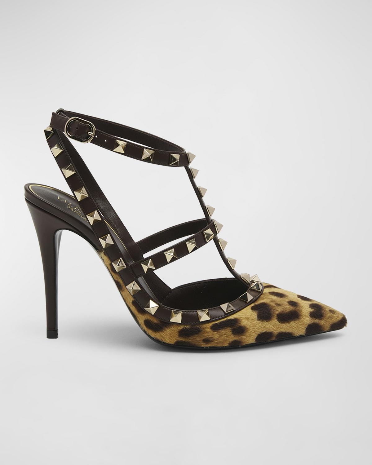 Valentino Garavani Rockstud Genuine Calf Hair Pointed Toe T-Strap Pump Product Image