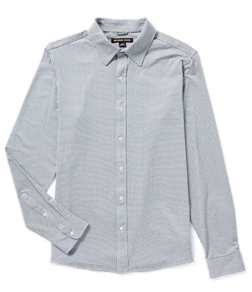 Michael Kors Slim-Fit Gingham Stretch Long-Sleeve Woven Shirt Product Image