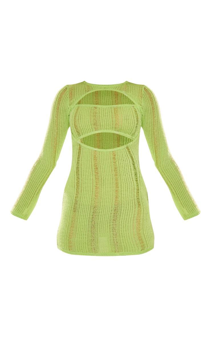 Lime Laddered Cut Out Long Sleeve Bodycon Dress Product Image