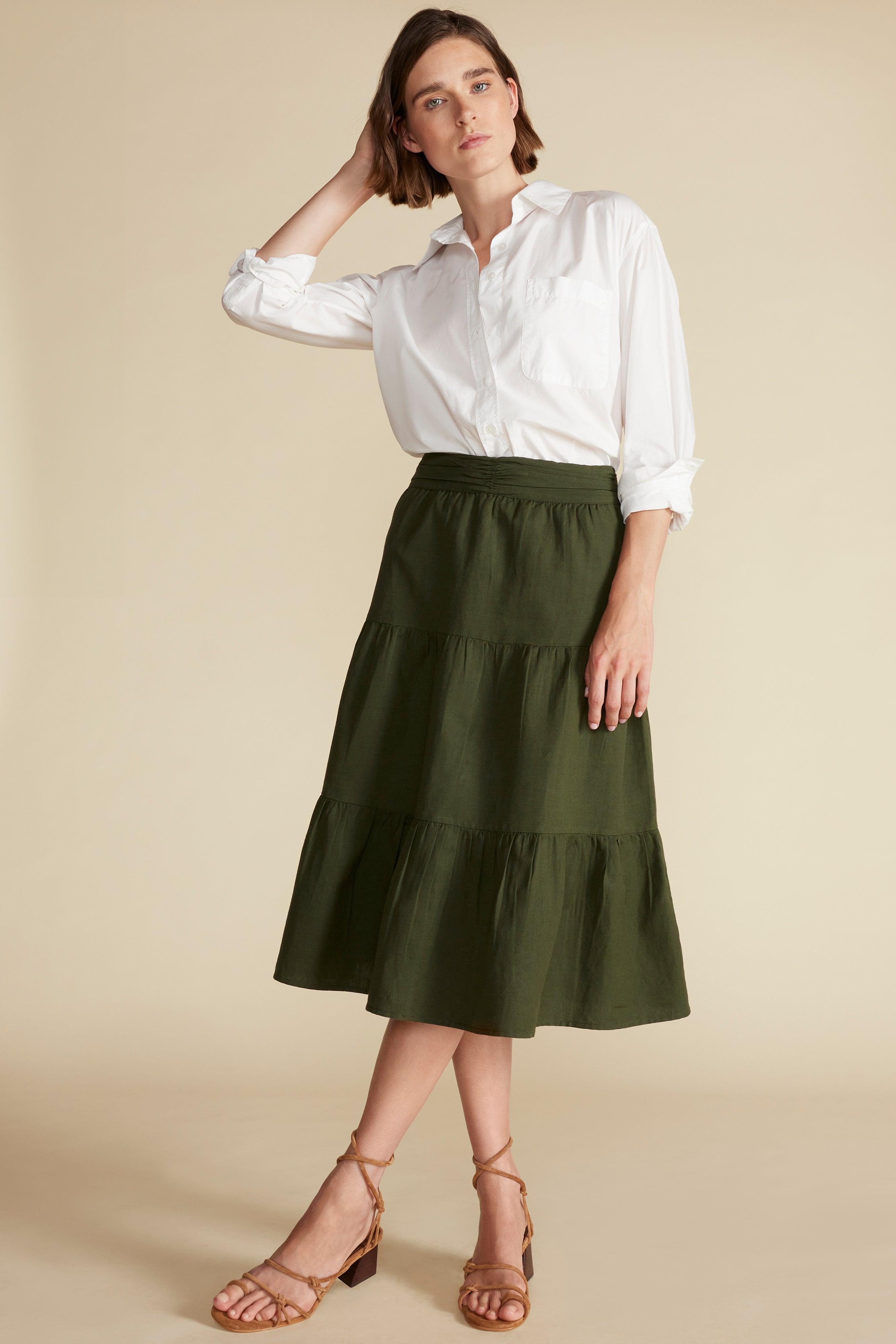 Silas Cotton Linen Skirt - Olive Green Product Image