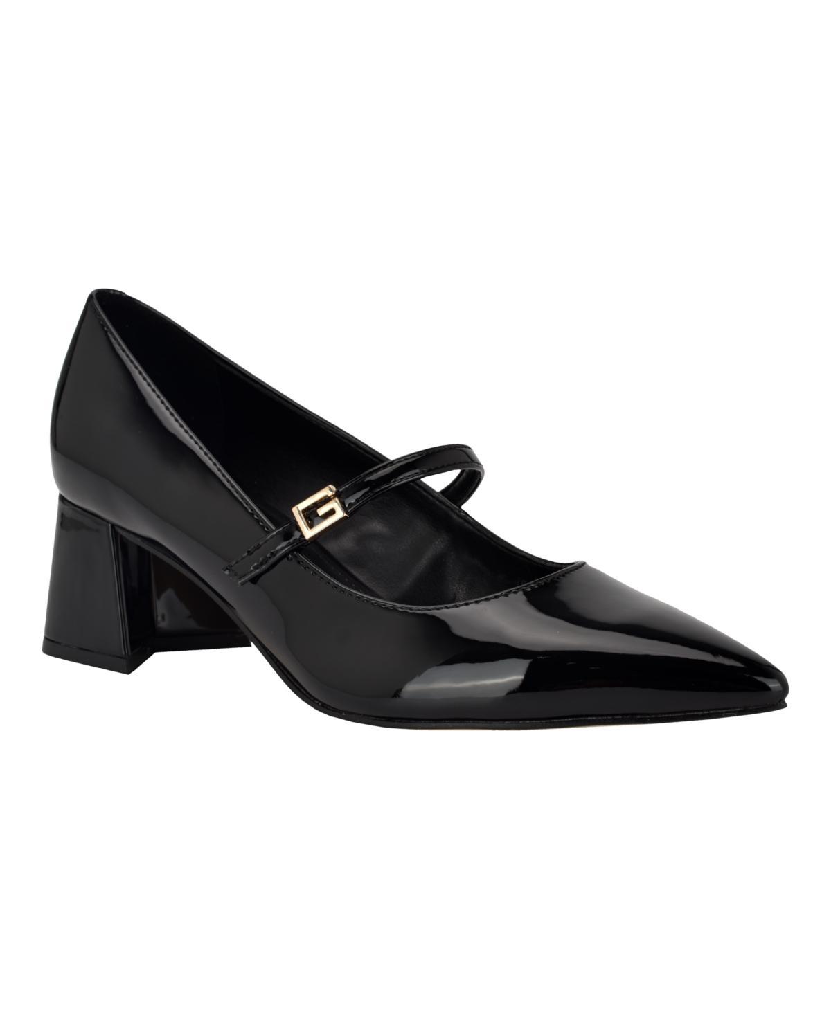 Guess Womens Zands Pointed Toe Mid-Block Heel Patent Mary Janes Pumps Product Image