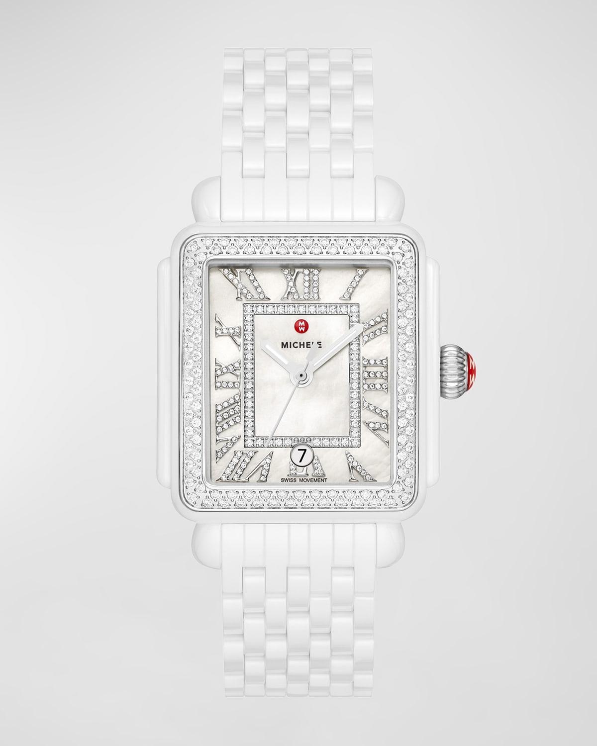 Michele Deco Madison White Ceramic Diamond Watch, 33mm x 35mm Product Image