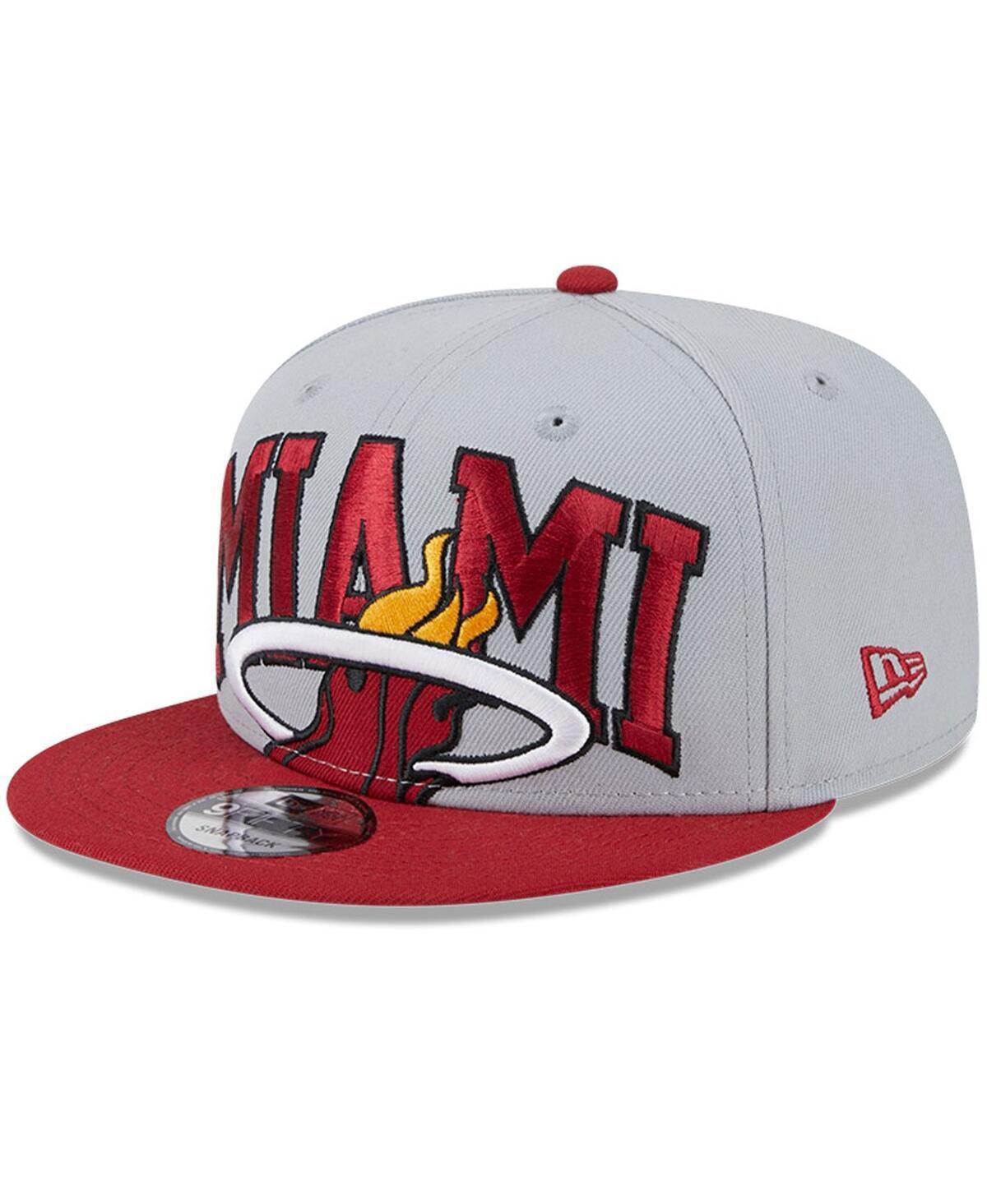 Mens New Era Gray/Red Miami Heat Tip-Off Two-Tone 9FIFTY Snapback Hat Product Image