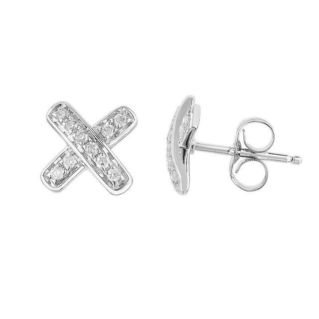 14k White Gold 1/8 Carat T.W. Diamond X Earrings, Womens Product Image