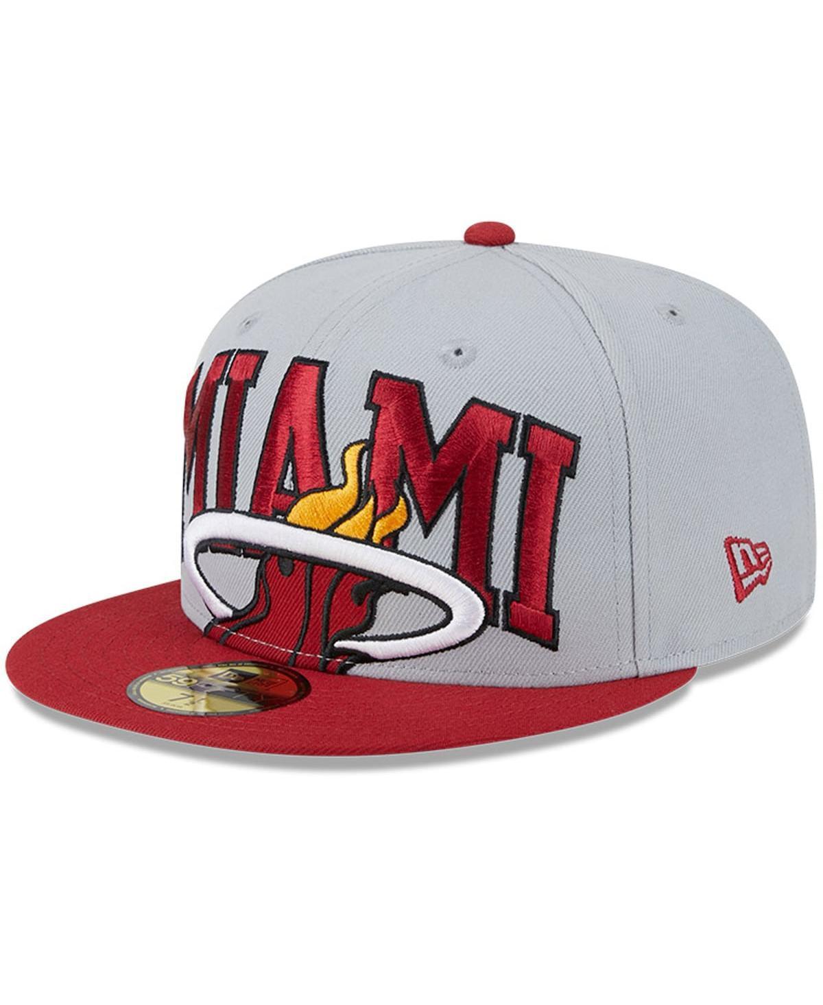 Mens New Era Gray/Red Miami Heat Tip-Off Two-Tone 59FIFTY Fitted Hat Product Image