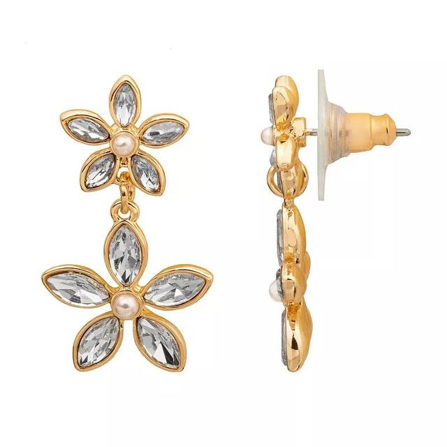 LC Lauren Conrad Gold Tone Simulated Crystal Floral Nickel Free Drop Earrings, Womens Product Image