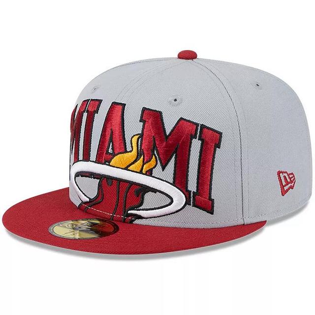 Mens New Era Gray/Red Miami Heat Tip-Off Two-Tone 59FIFTY Fitted Hat Product Image