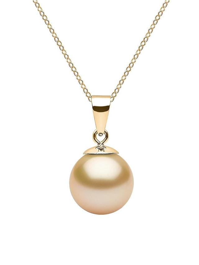 Womens 14K Yellow Gold & 9-10MM Golden South Sea Pearl Pendant Necklace Product Image