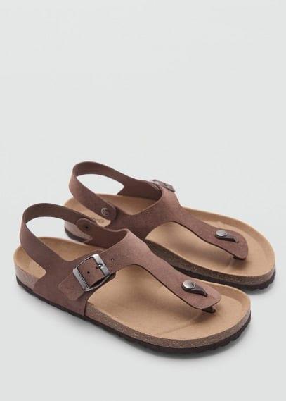 MANGO MAN - Leather sandals with straps brownMen Product Image
