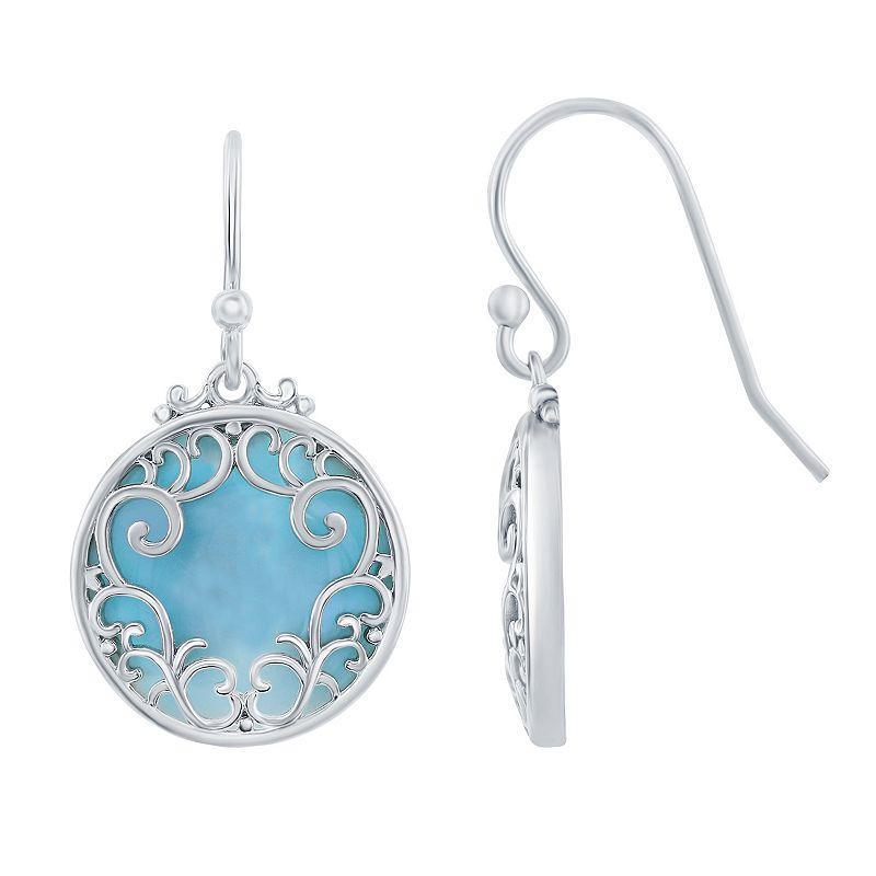 Sterling Silver Larimar Filigree Drop Earrings, Womens Product Image