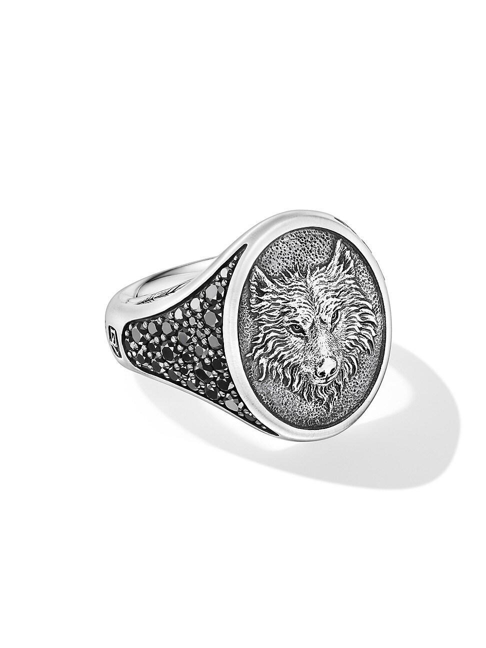 Mens Petrvs Wolf Signet Ring in Sterling Silver Product Image