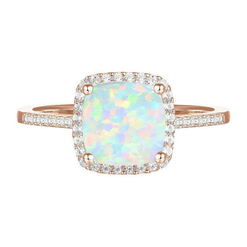 14k Rose Gold Over Silver Lab-Created Opal, Lab-Created White Sapphire Solitaire Ring, Womens Pink Product Image