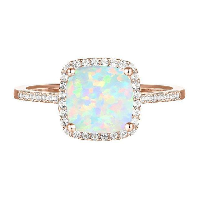 14k Rose Gold Over Silver Lab-Created Opal, Lab-Created White Sapphire Solitaire Ring, Womens Product Image