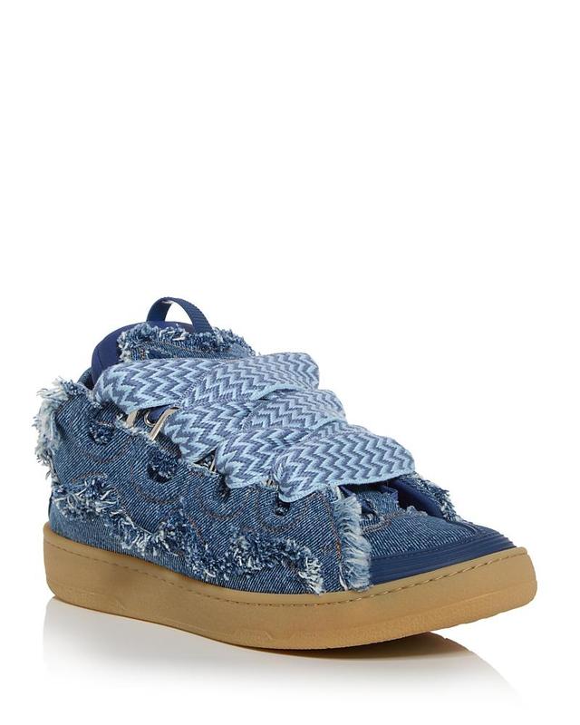 Lanvin Mens Curbed Frayed Denim Low Top Sneakers Product Image