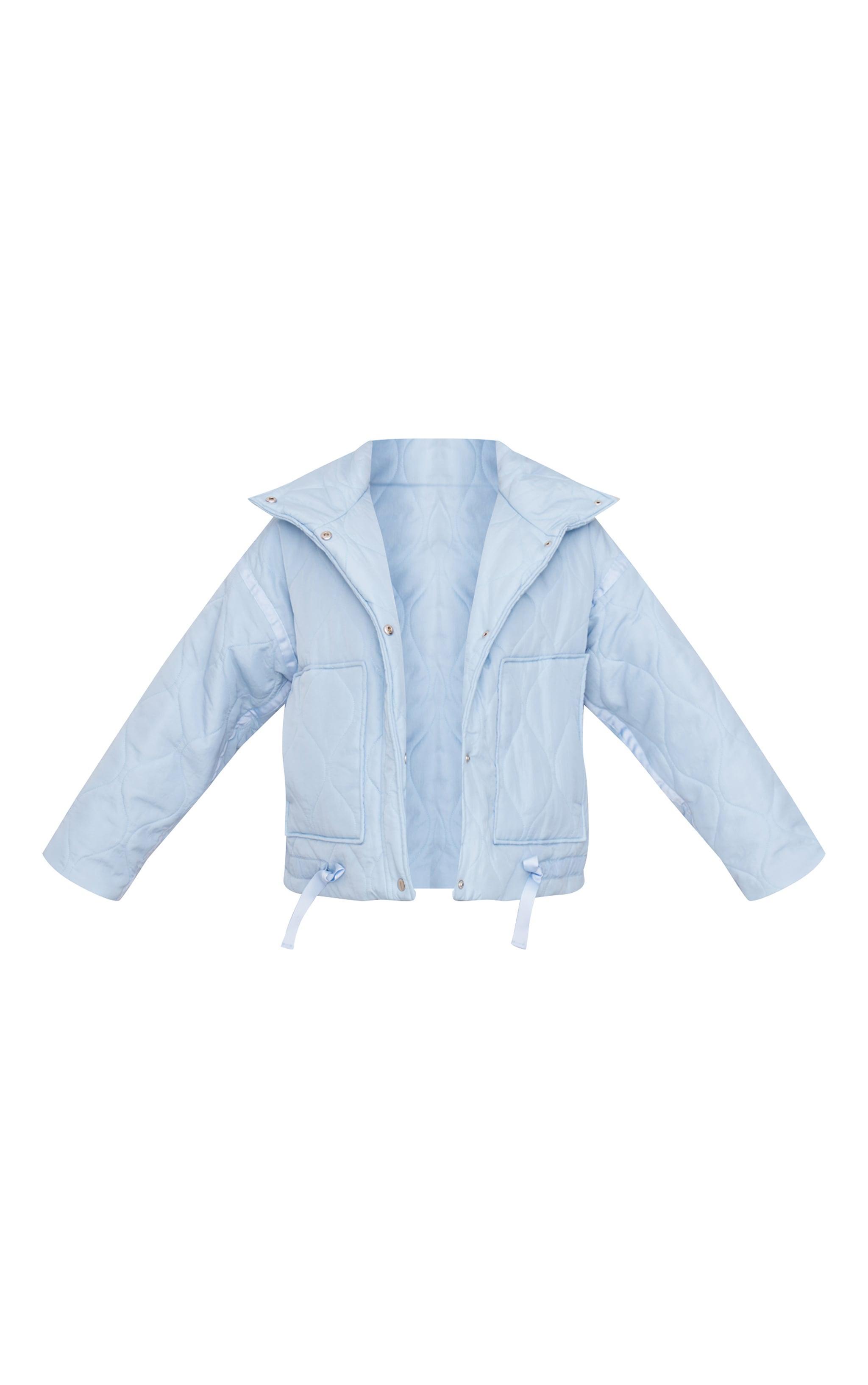 Light Blue Wave Quilted Contrast Binding Longline Jacket Product Image