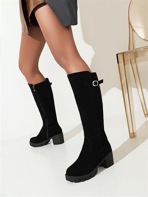 Block Heel Buckled Tall Boots Product Image