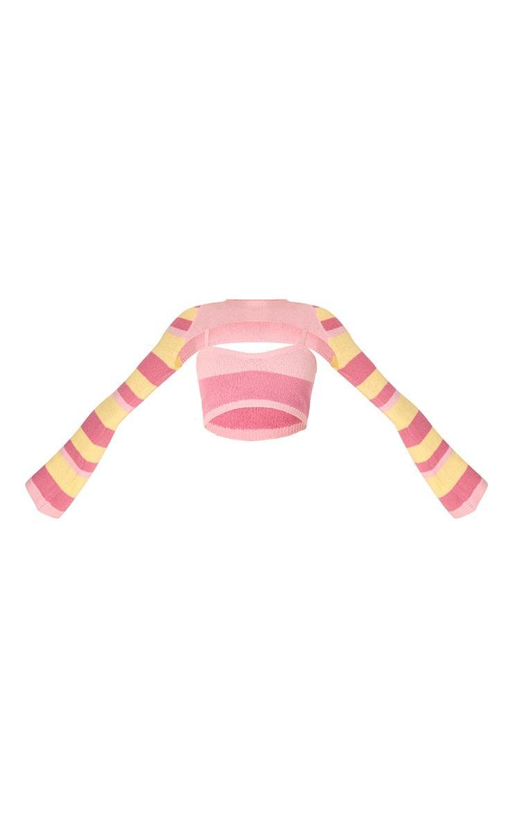 Pink Knit Stripe Detail Shrug And Cami Product Image