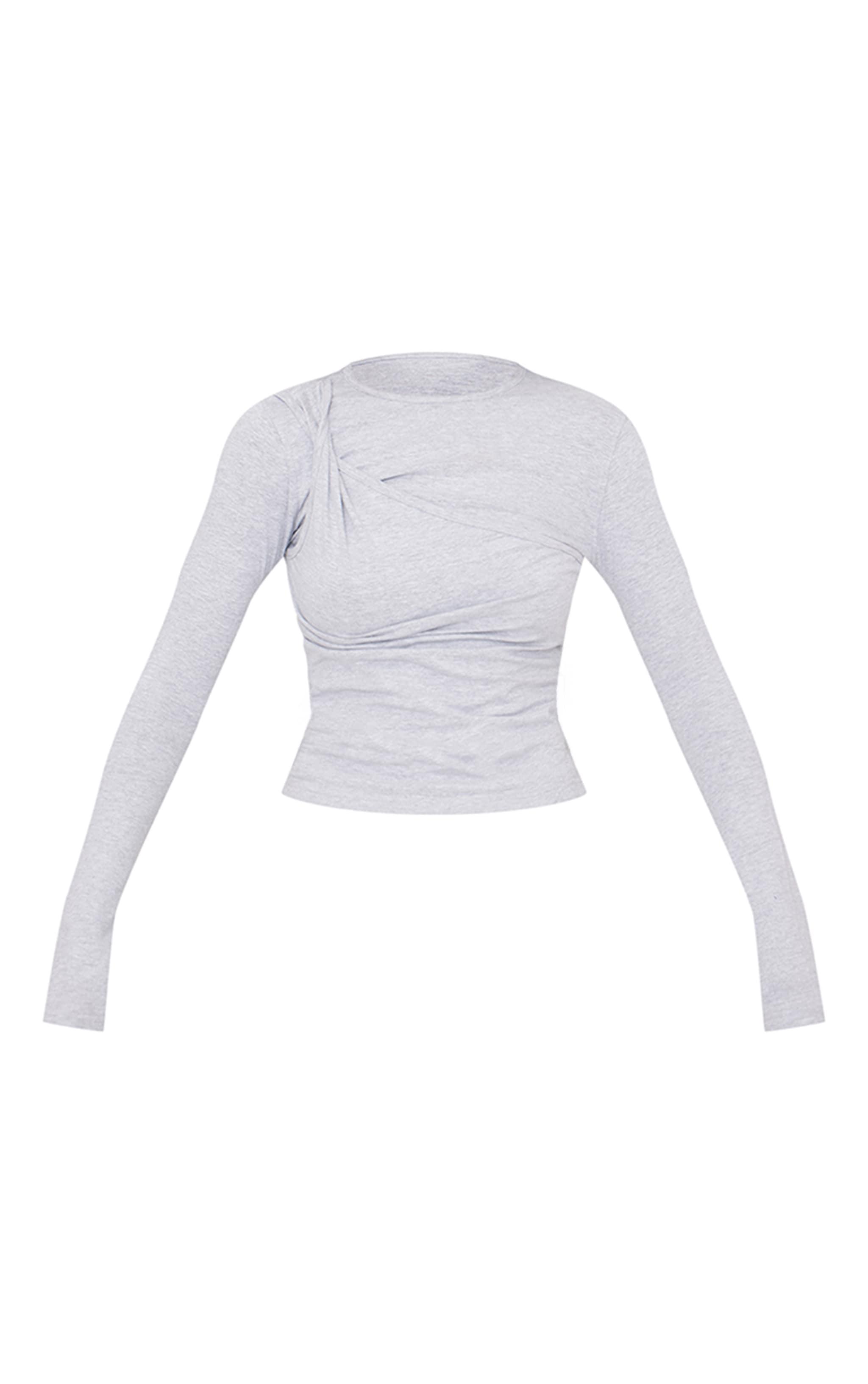 Grey Twist Detail Overlay Long Sleeve Top Product Image