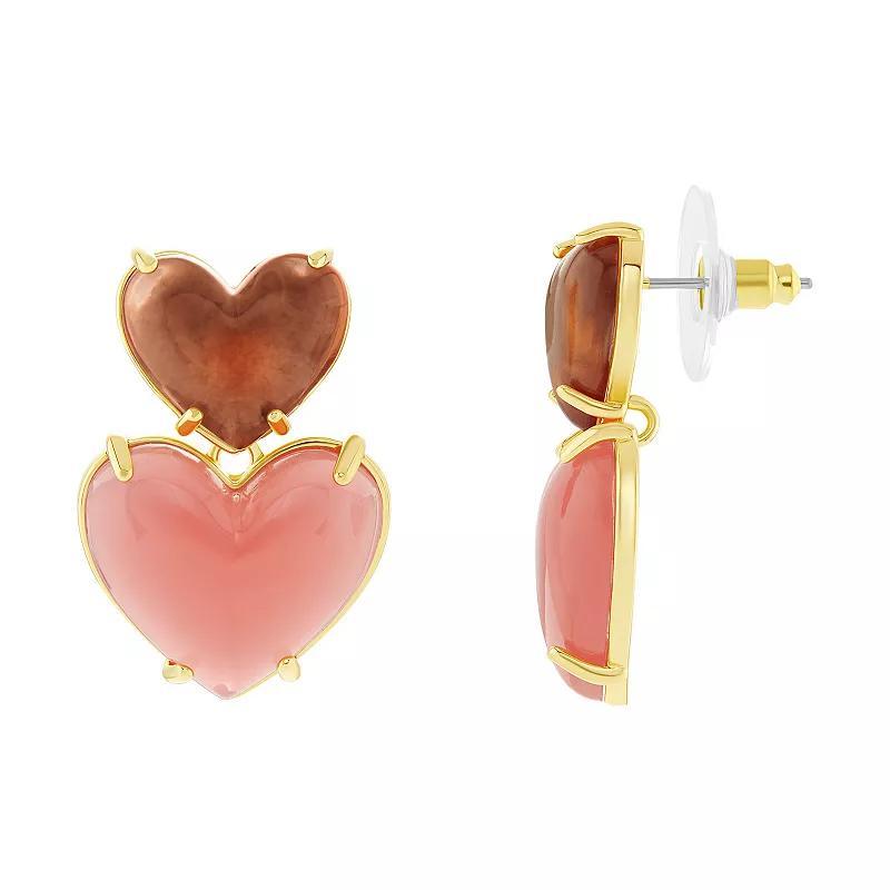 Emberly Gold Tone Double Heart Drop Earrings, Womens, Pink Product Image