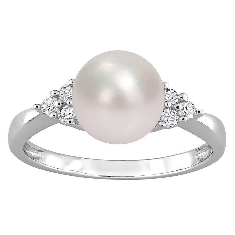 Stella Grace Sterling Silver Freshwater Cultured Pearl & 1/8 ct T.W. Diamond Ring, Womens Product Image