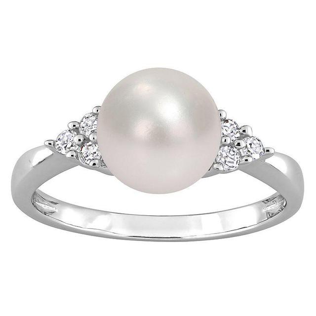 Stella Grace Sterling Silver Freshwater Cultured Pearl & 1/8 ct T.W. Diamond Ring, Womens Product Image