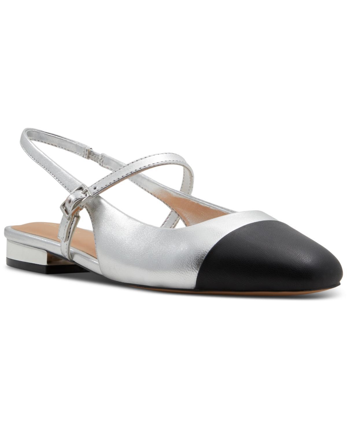 Aldo Womens Sadey Cap-Toe Slingback Flats - White Product Image