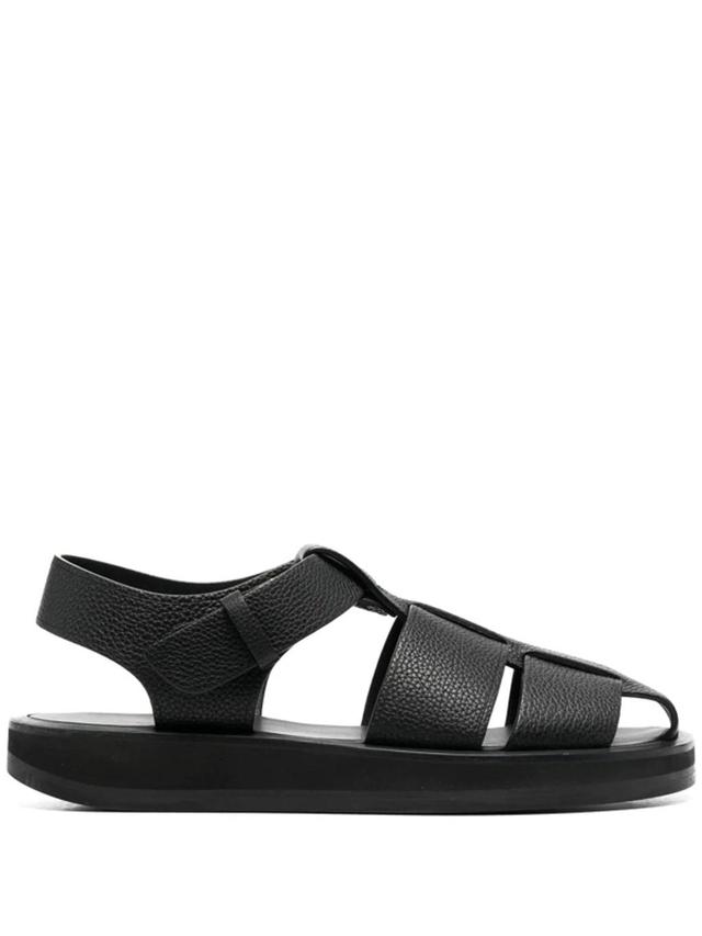 Fisherman Woven Textured-leather Sandals In Black Product Image