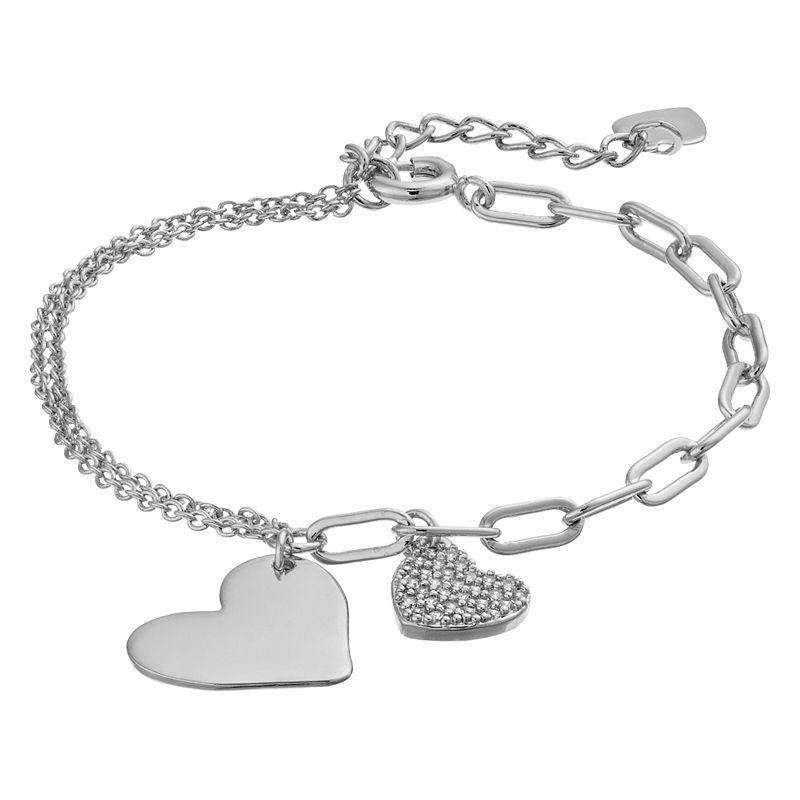 14k Gold Over Silver Cubic Zirconia Hearts Adjustable Bracelet, Womens Sterling Product Image