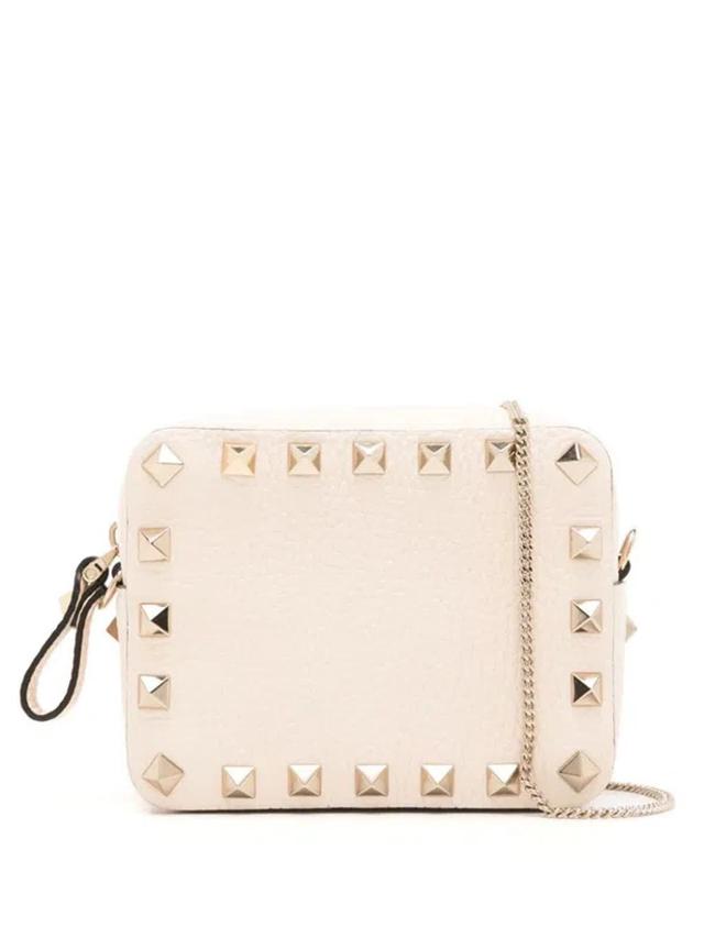 Rockstud Leather Pouch In Beige Product Image