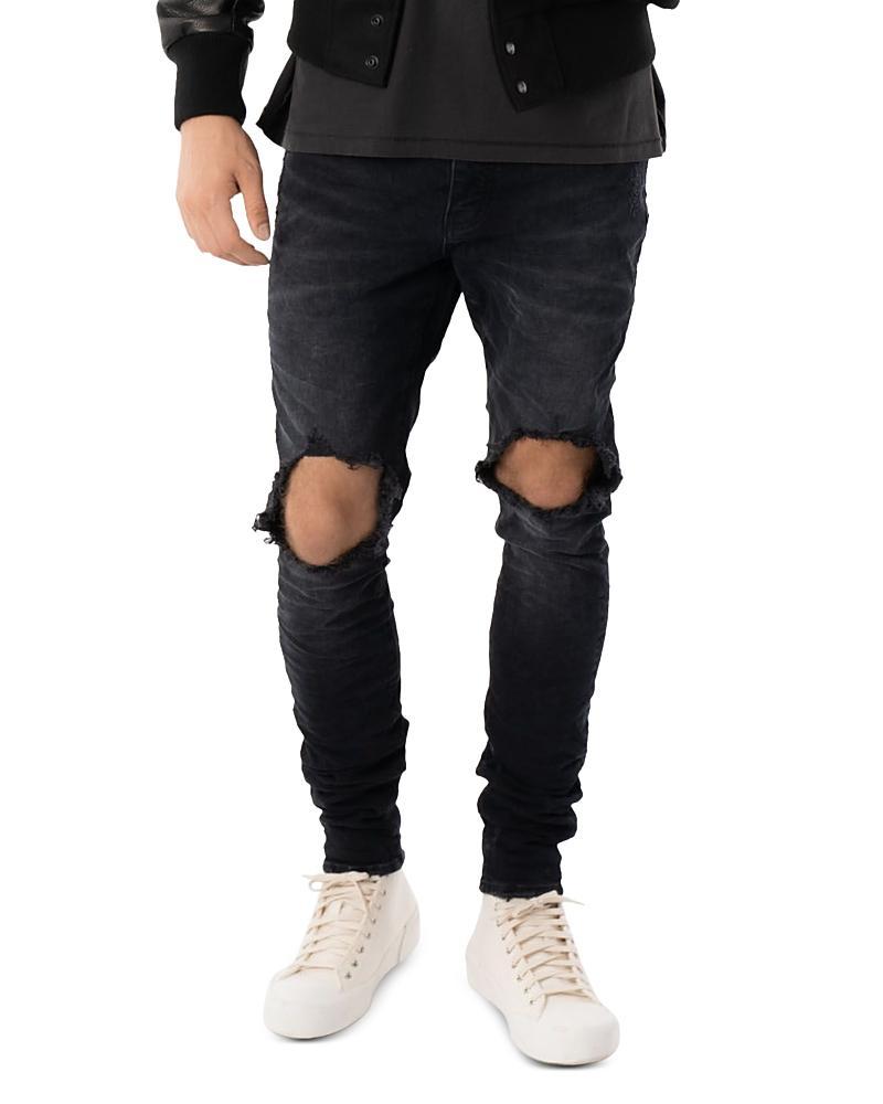 Mens P002 Blowout Knees Distressed Slim-Straight Jeans Product Image