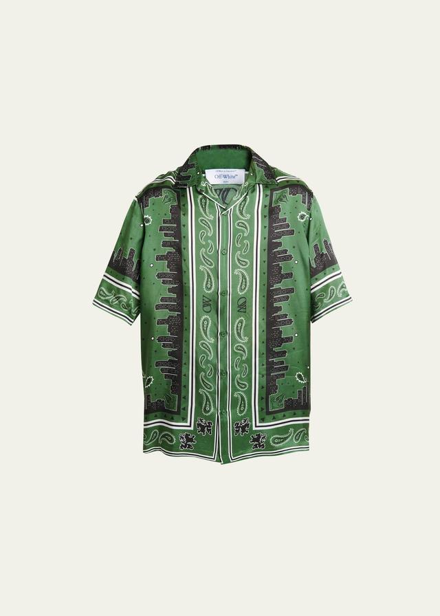 Mens Bandana City-Print Satin Camp Shirt Product Image