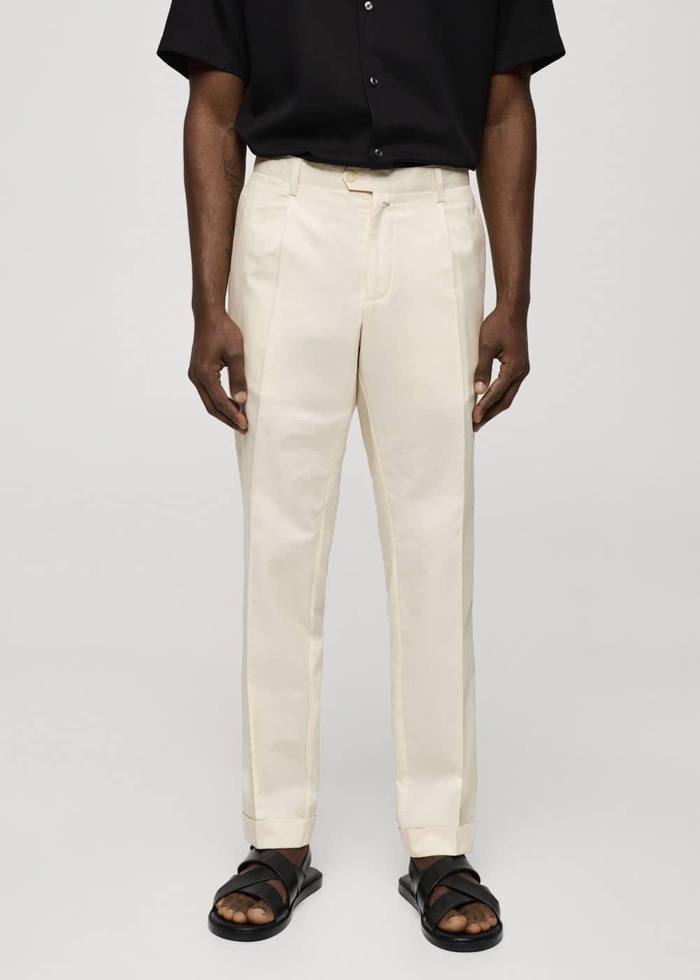 Mango Mens Pleated Cotton Linen Trousers Product Image