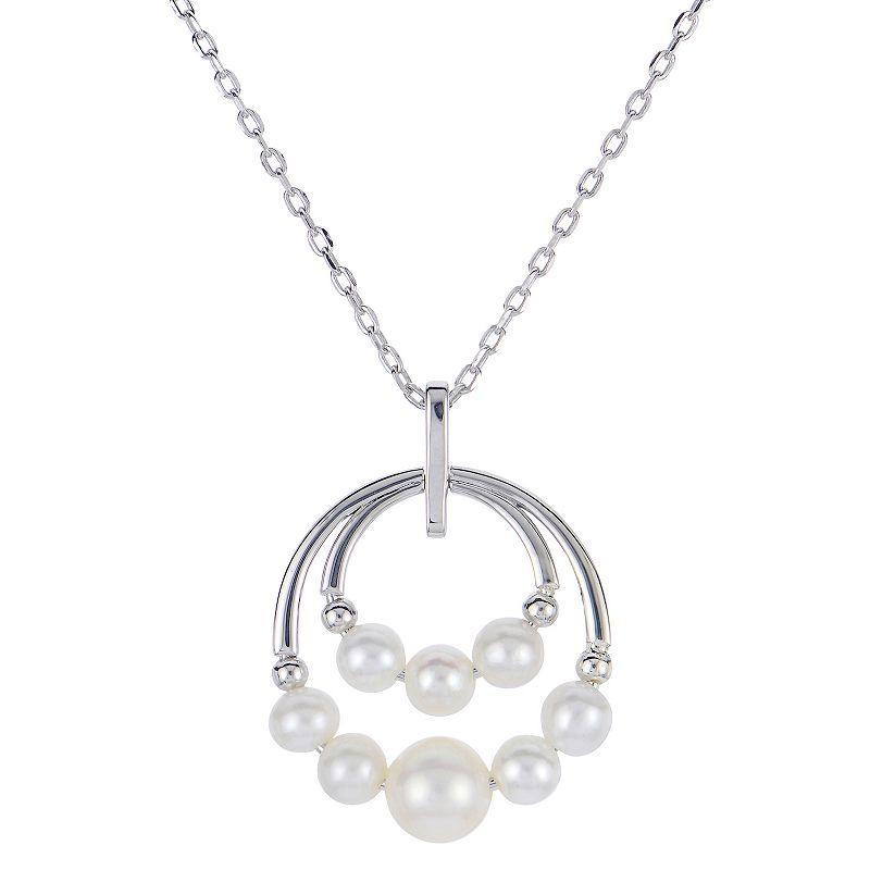 PearLustre by Imperial Sterling Silver Freshwater Cultured Pearl Double Circle Drop Pendant Necklace, Womens Product Image