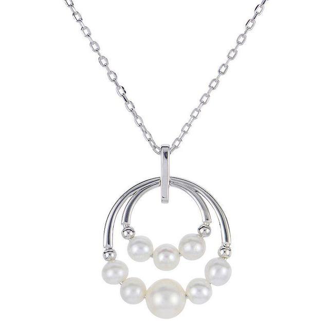 PearLustre by Imperial Sterling Silver Freshwater Cultured Pearl Double Circle Drop Pendant Necklace, Womens White Product Image