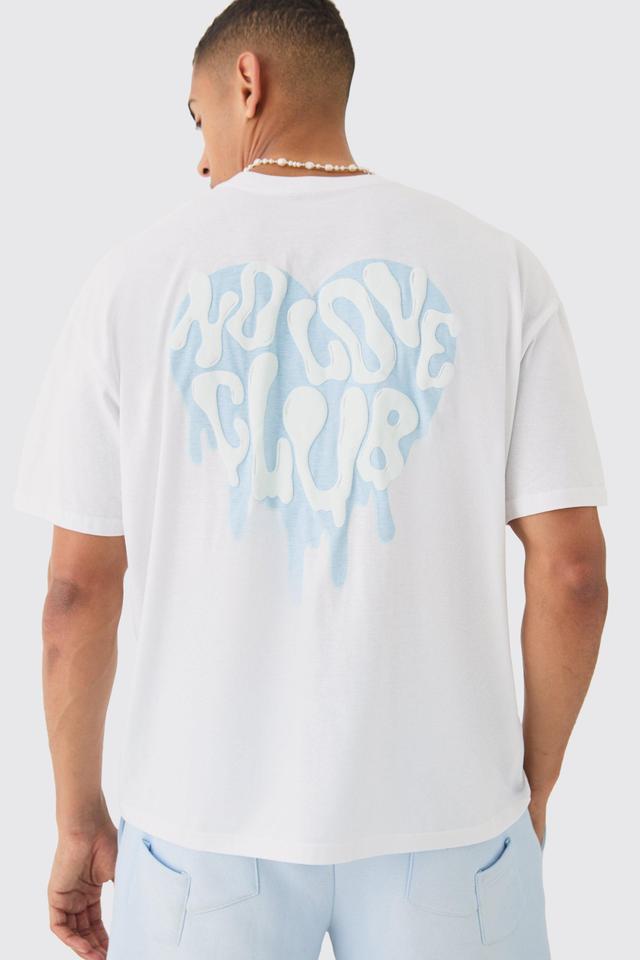 Mens White Oversized No Love Club Puff Back Print T-shirt, White Product Image