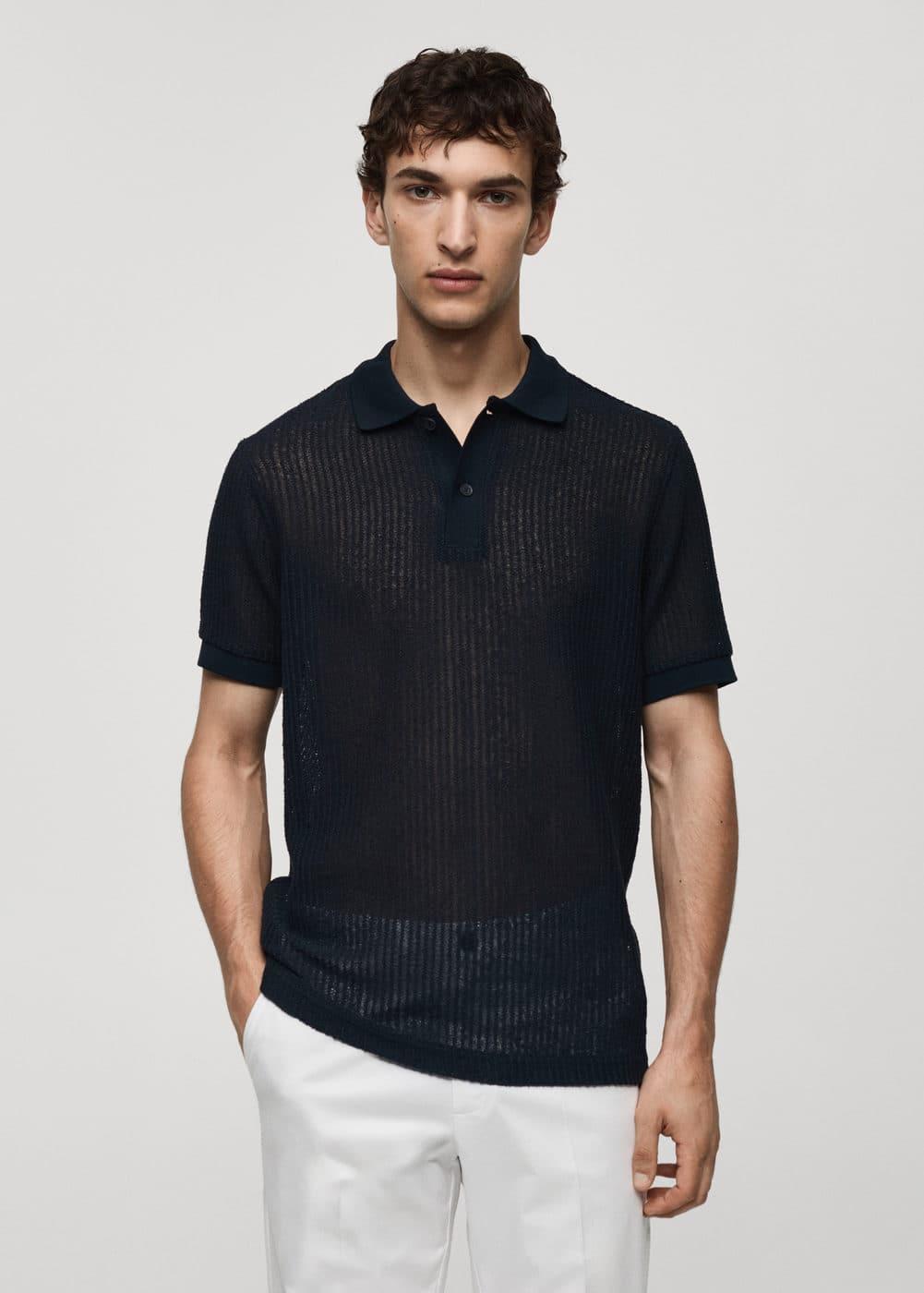 MANGO MAN - Regular fit openwork knit polo shirt dark navyMen Product Image