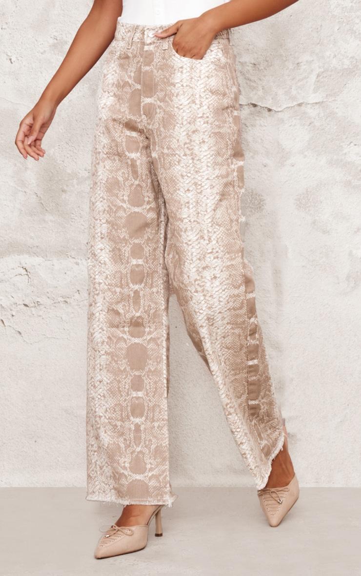 Light Brown Snake Print Wide Leg Jeans Product Image