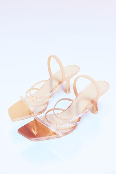 H & M - Heeled Satin Sandals - Orange product image