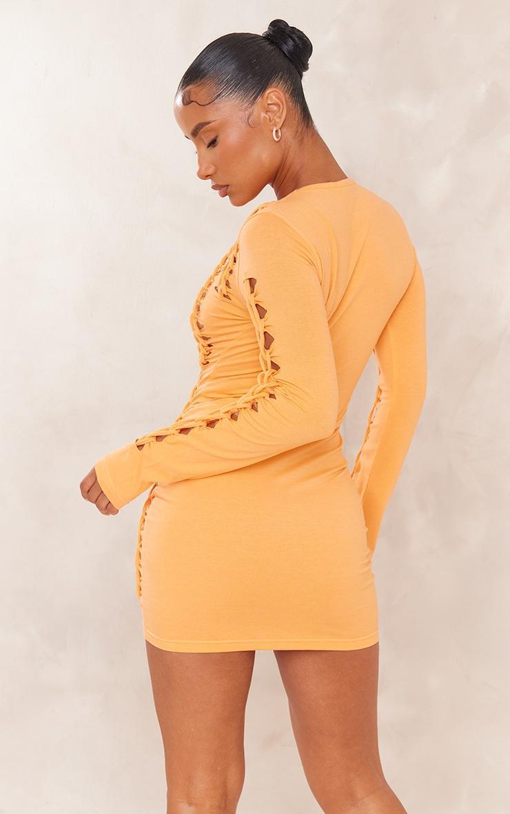 Orange Jersey Lattice Long Sleeve Bodycon Dress Product Image