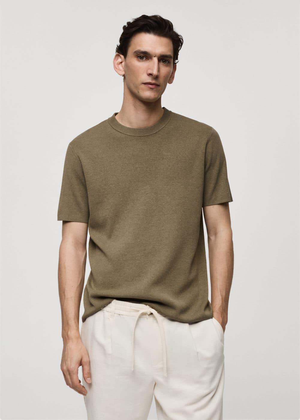 MANGO MAN - Knit cotton T-shirt olive greenMen Product Image